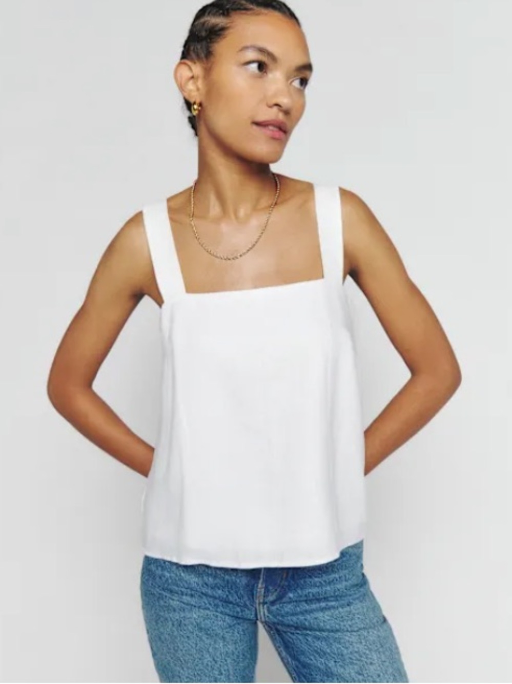 White Linen Button Back Suzie Top